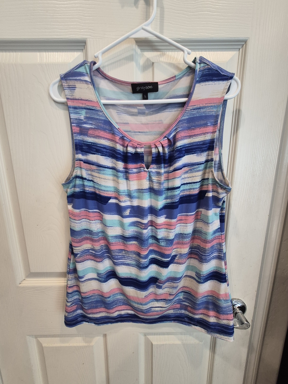 5/25 Grayson Women's Sleeveless Striped Keyhole Tank - Blue & Pink